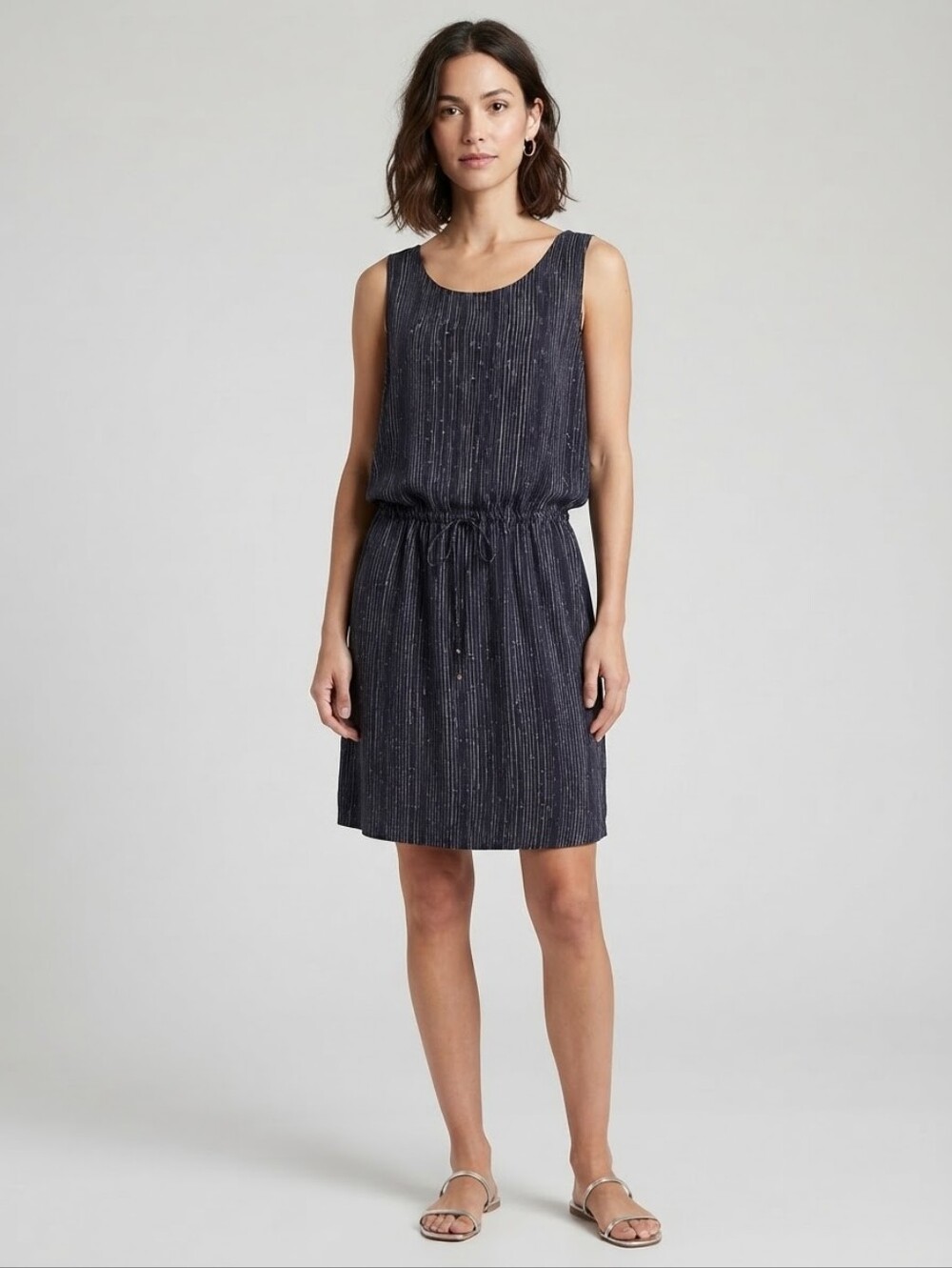 Eileen Fisher  Pinstripe Sleeveless Drawstring Dress